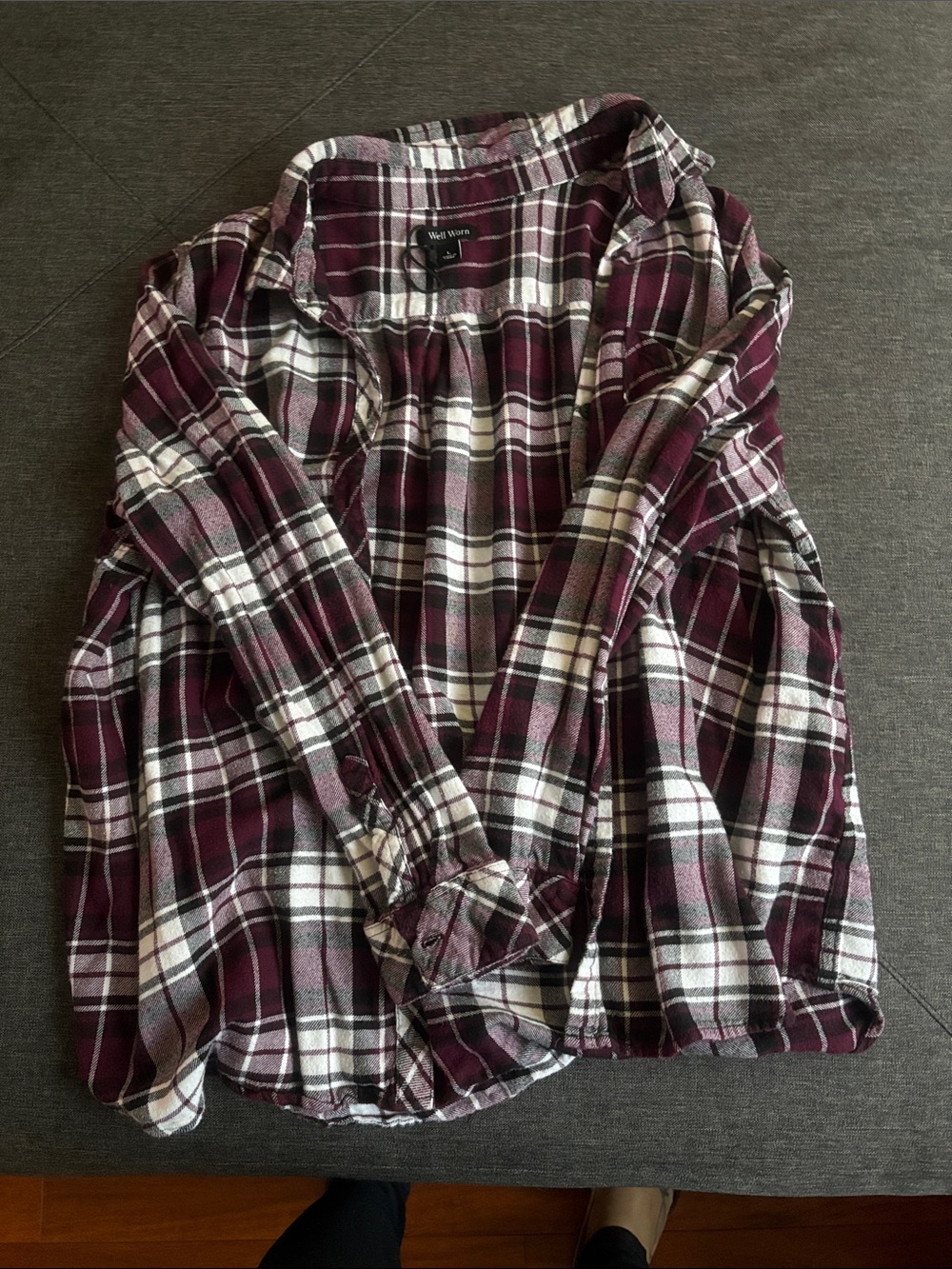 Well Worn Burgundy and White Plaid Button-Down Shirt